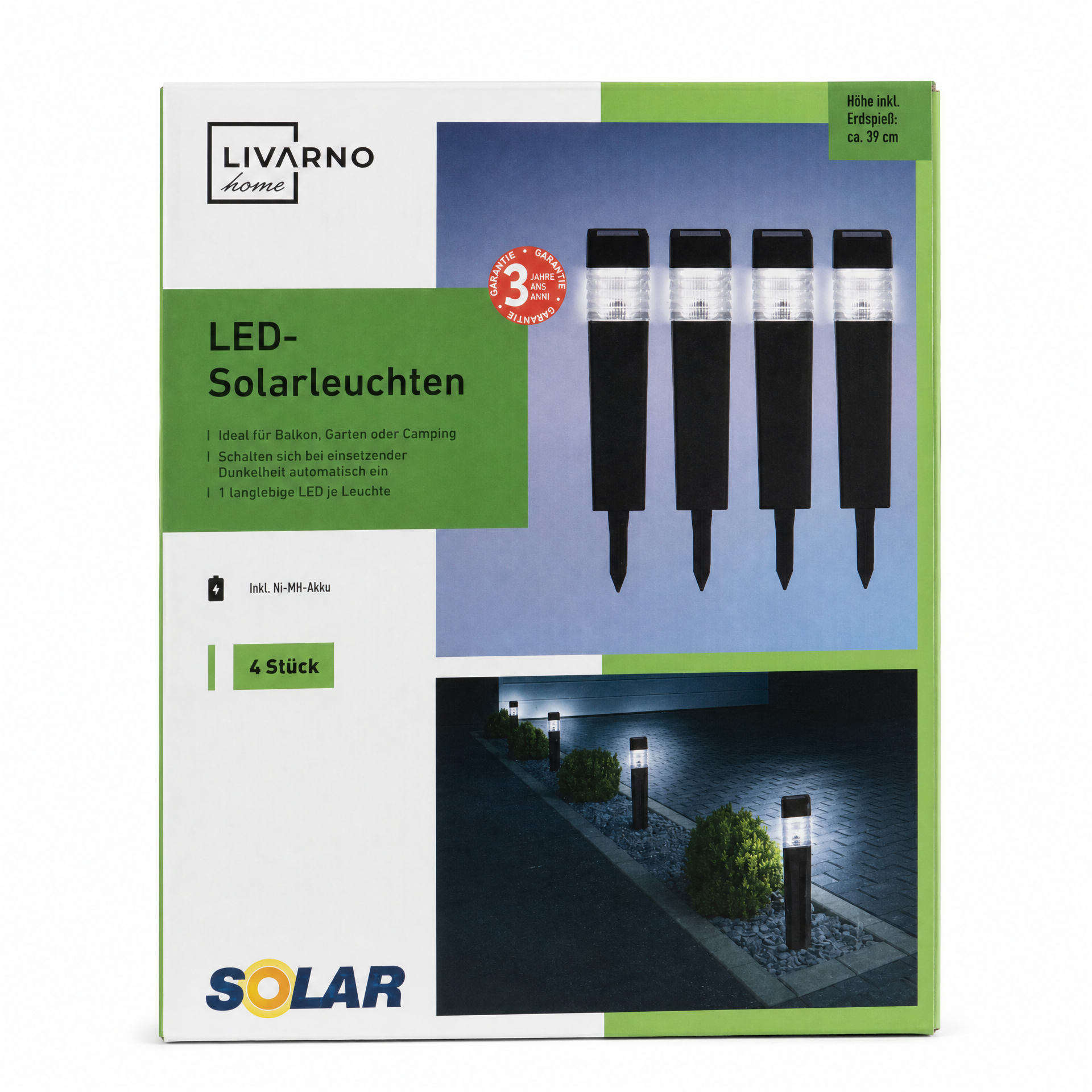 Livarno Luces solares LED de jardín pack de 4 con estacas y encendido automático