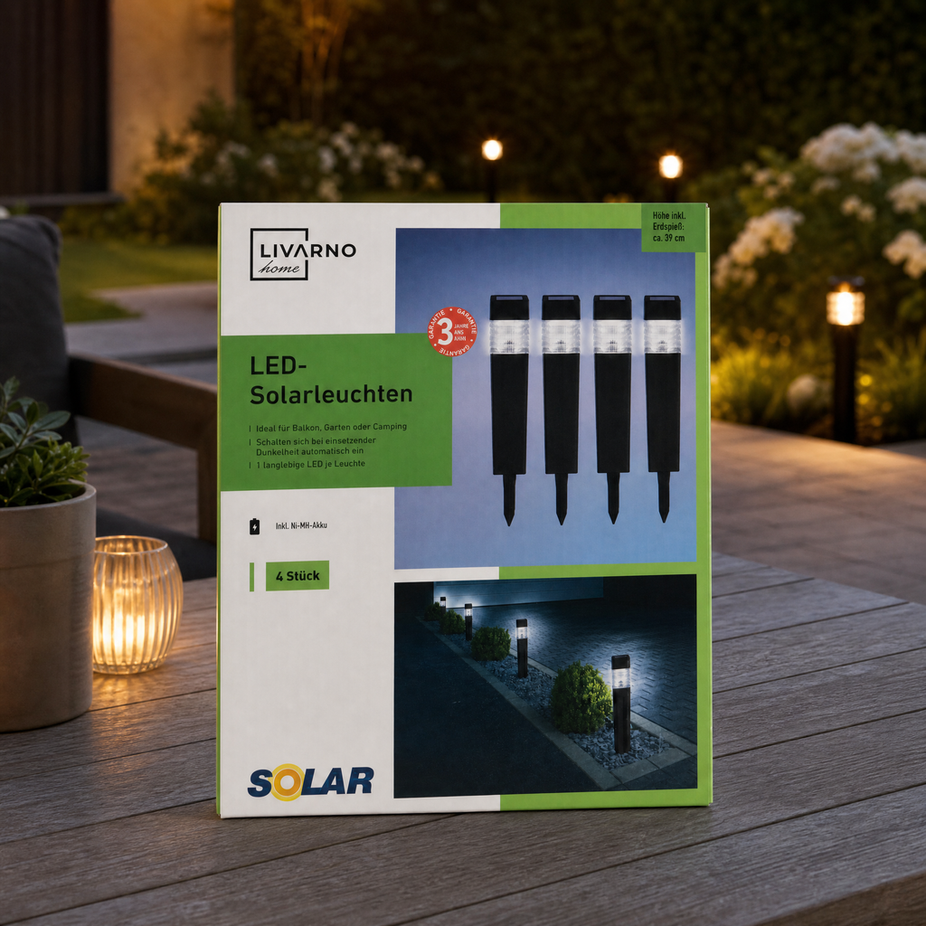 Livarno Luces solares LED de jardín pack de 4 con estacas y encendido automático