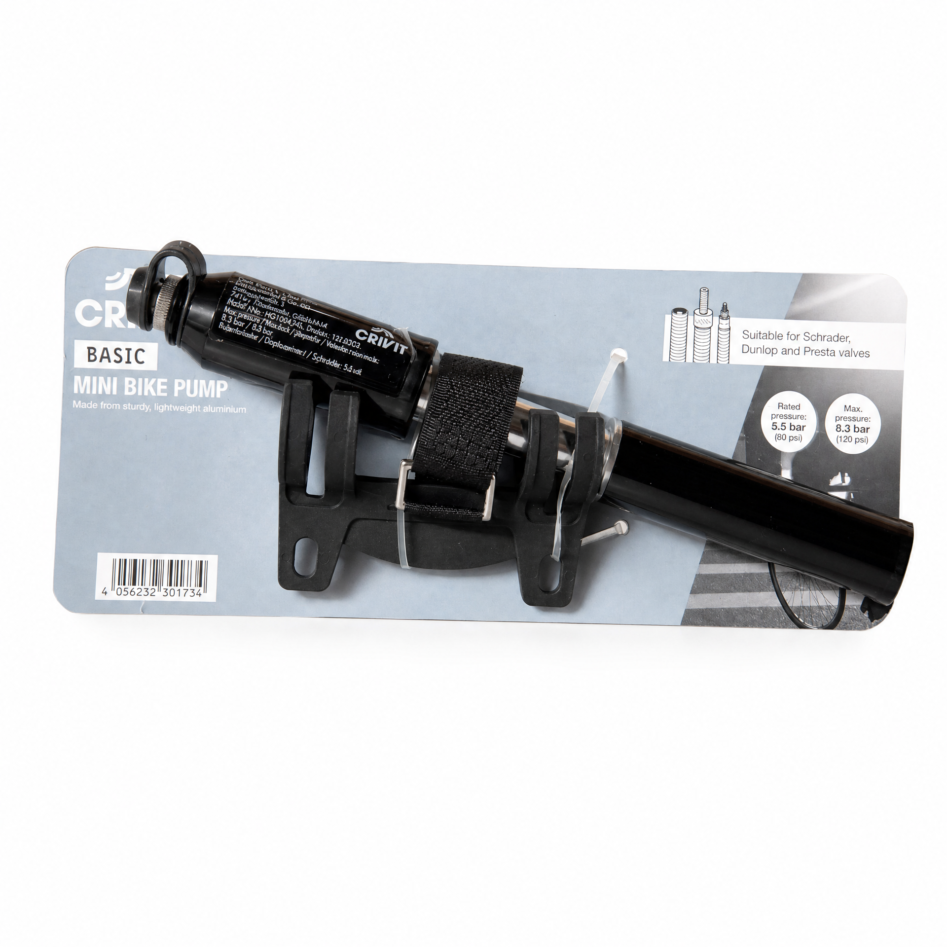 Minibomba para bicicleta Crivit compacta y ligera