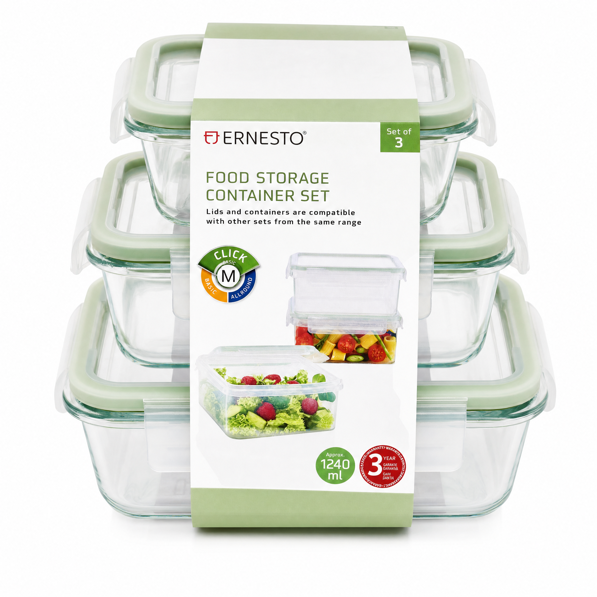 Set de 3 Recipientes Herméticos de Vidrio ERNESTO