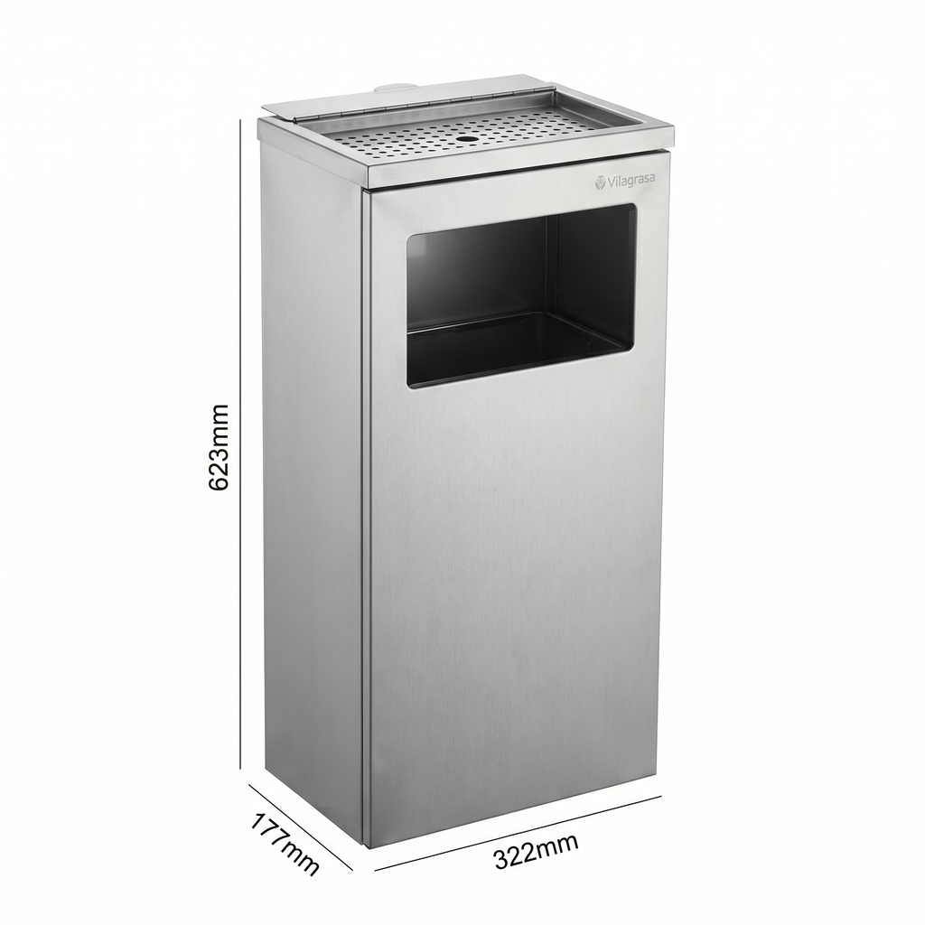 Papelera Exterior Vilagrasa MR-01 INOX — Cenicero Pap.Mural 322X177X623 Mm Cap. 17 L.