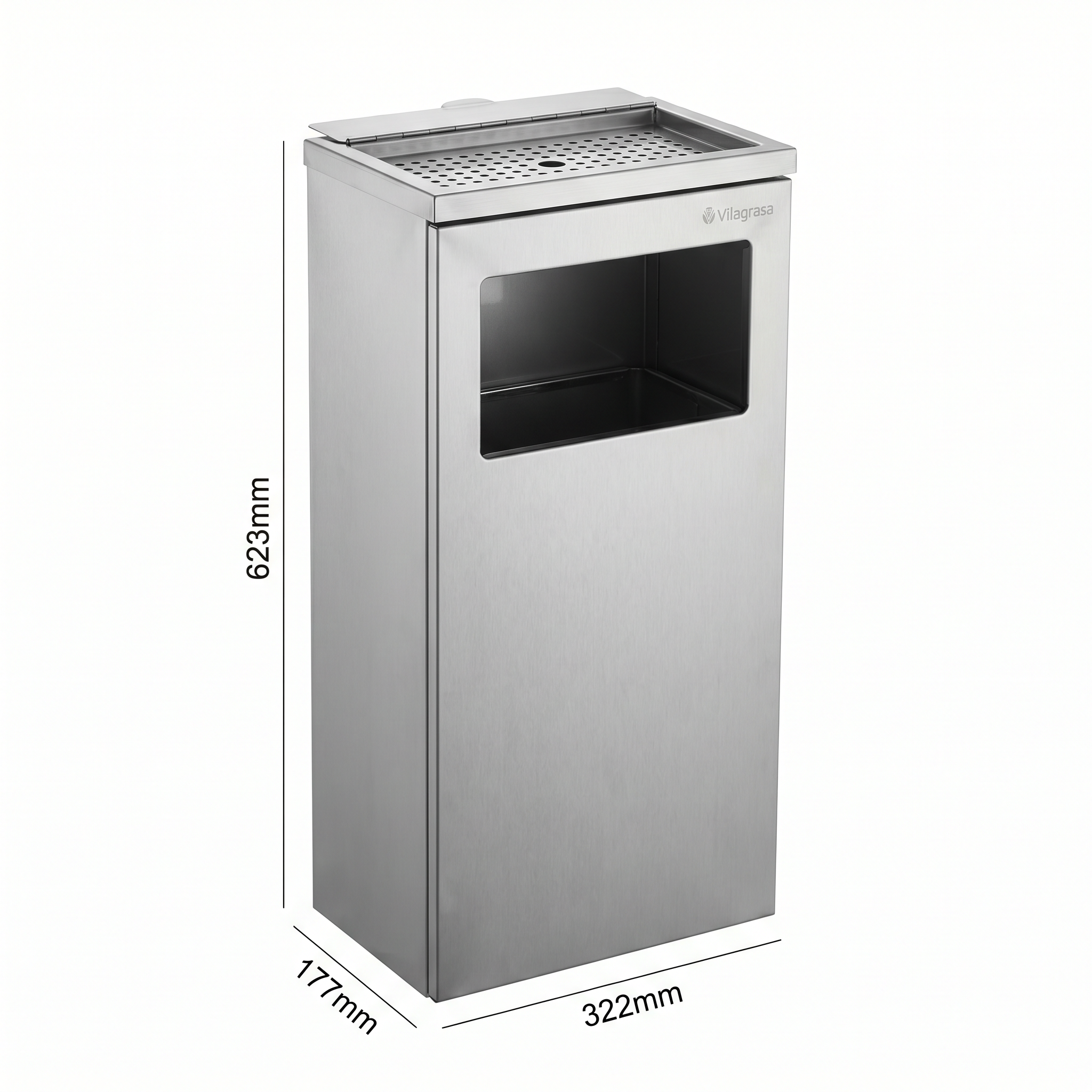 Papelera Exterior Vilagrasa MR-01 INOX — Cenicero Pap.Mural 322X177X623 Mm Cap. 17 L.