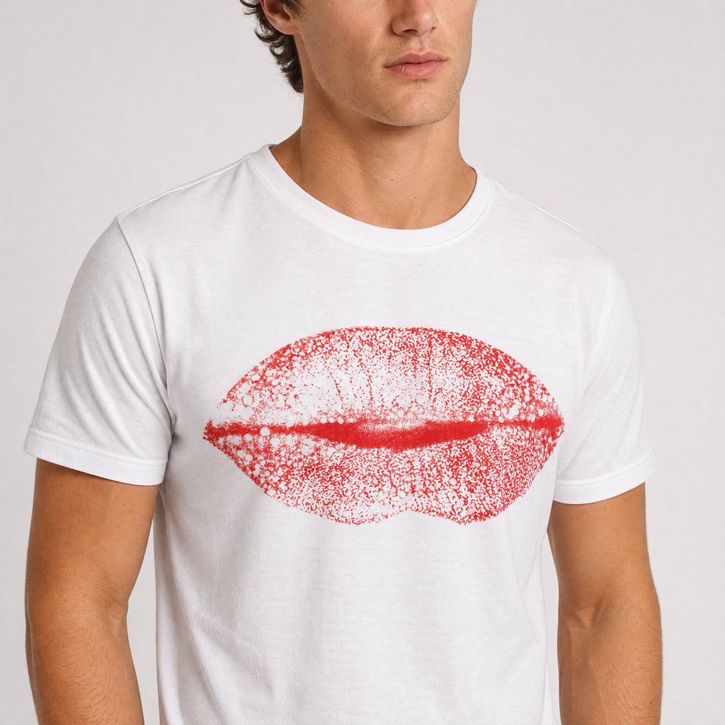 Camiseta Hombre Blanca Estampado Labios - TU