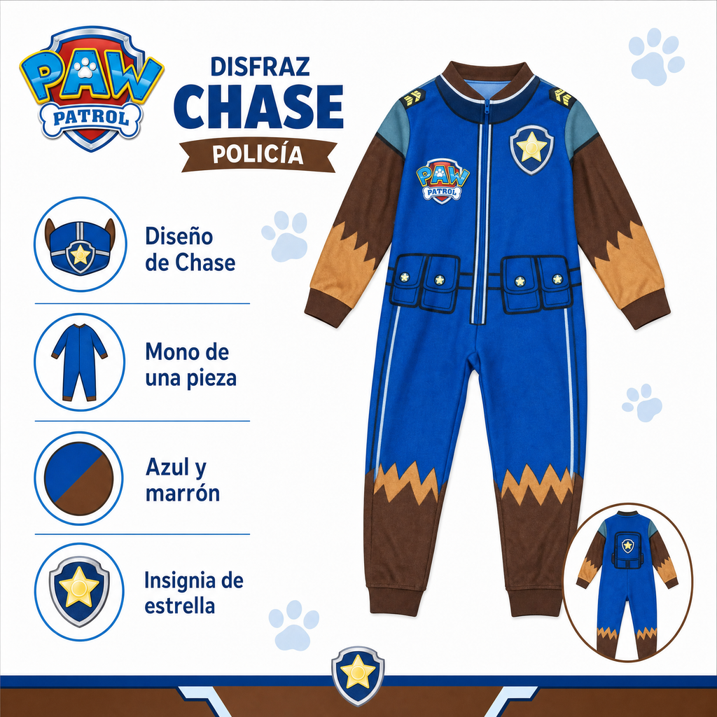 PAW Patrol Chase disfraz infantil de policía azul y marrón