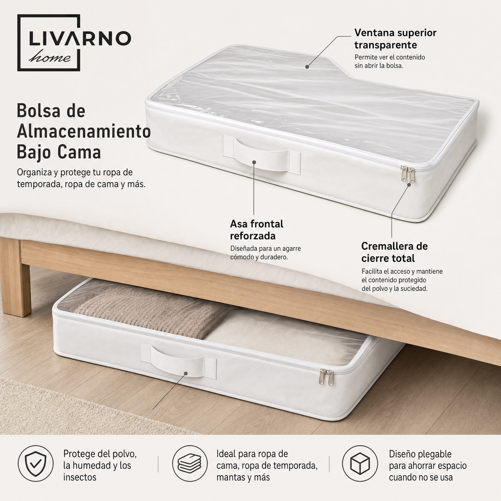 Livarno Home Bolsa de almacenamiento bajo cama con cremallera y ventana transparente