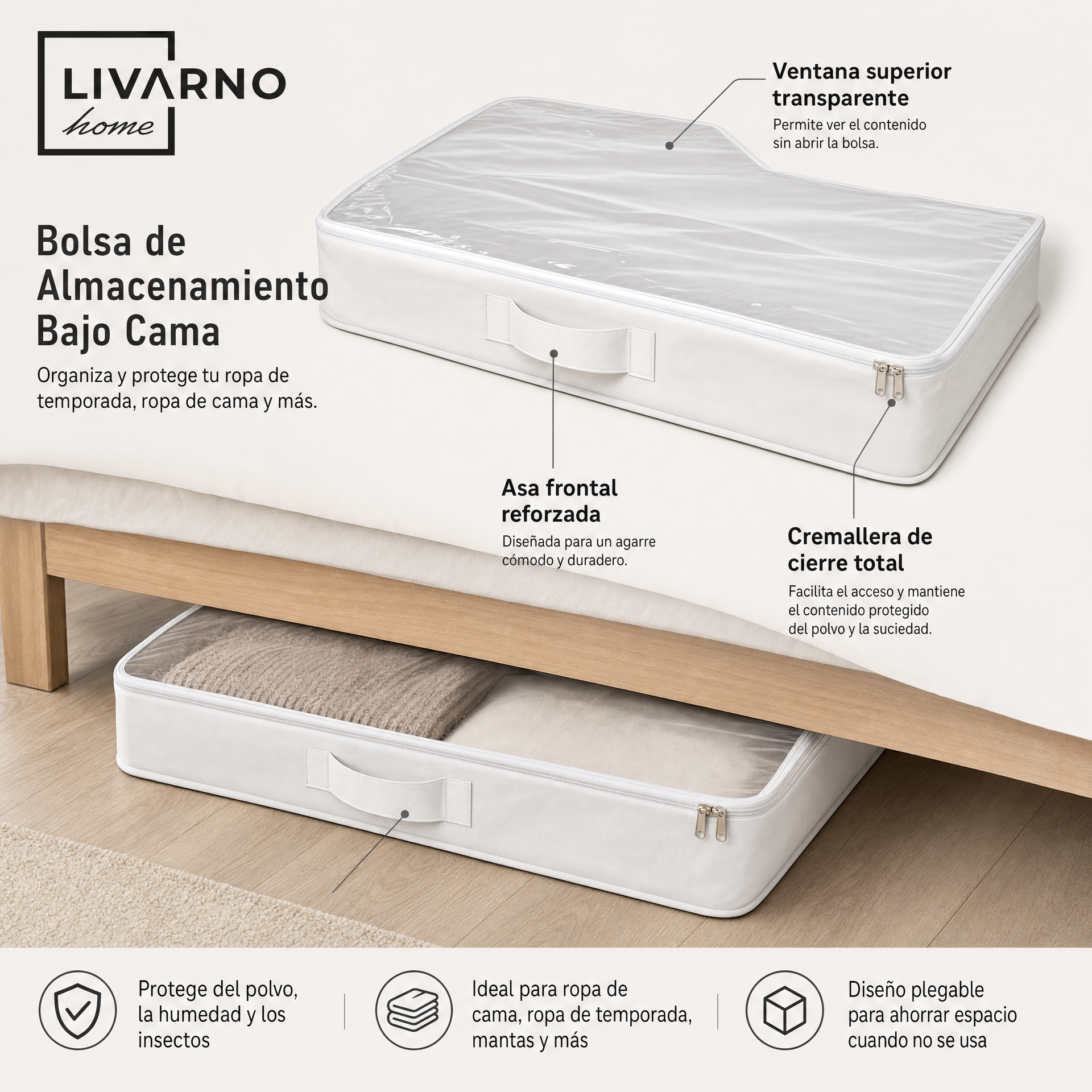 Livarno Home Bolsa de almacenamiento bajo cama con cremallera y ventana transparente