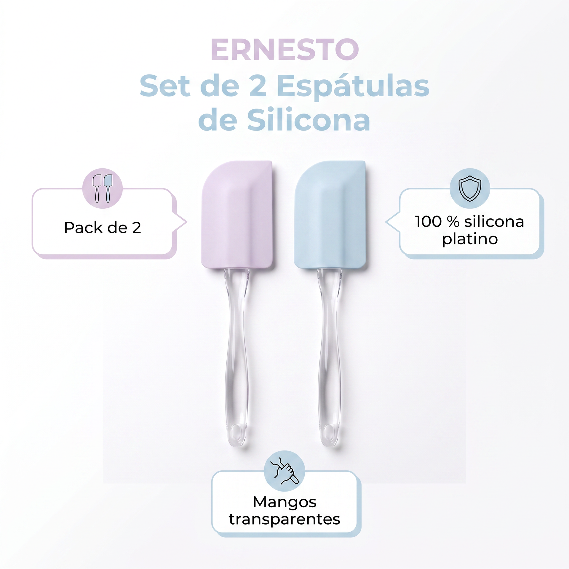 Ernesto Set 2 Espátulas de Silicona Platino Lila y Azul