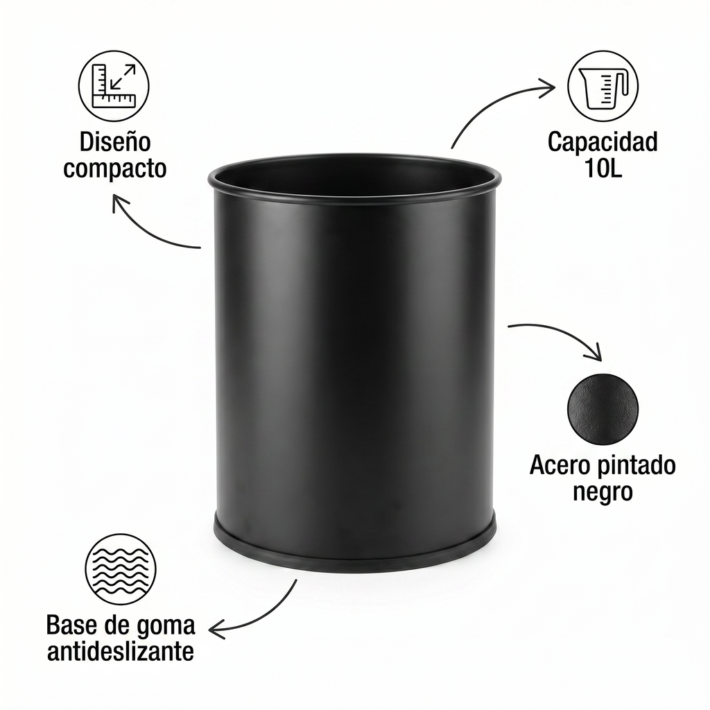 Papelera de Oficina Vilagrasa BAS-1050 — 1050 Negro 10 Litros