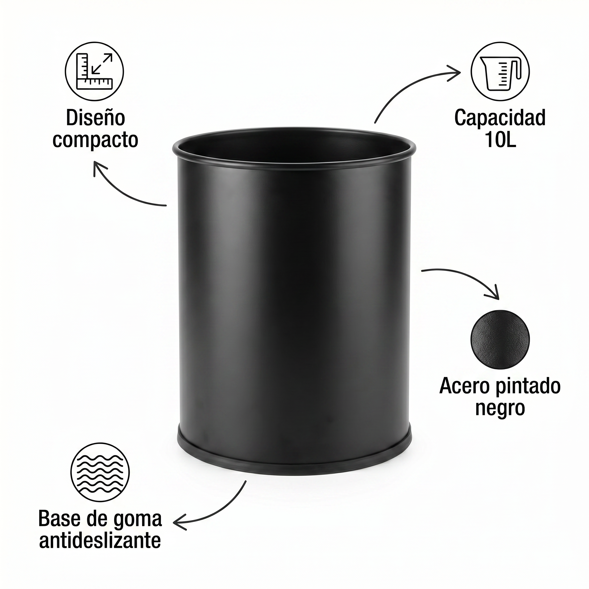 Papelera de Oficina Vilagrasa BAS-1050 — 1050 Negro 10 Litros