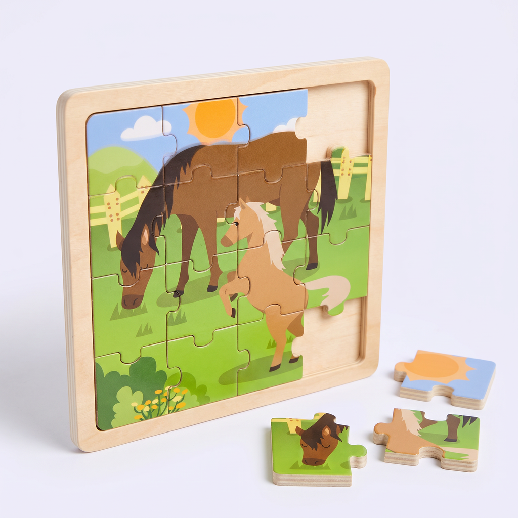 Puzle Infantil de Madera Caballo y Potro con Marco