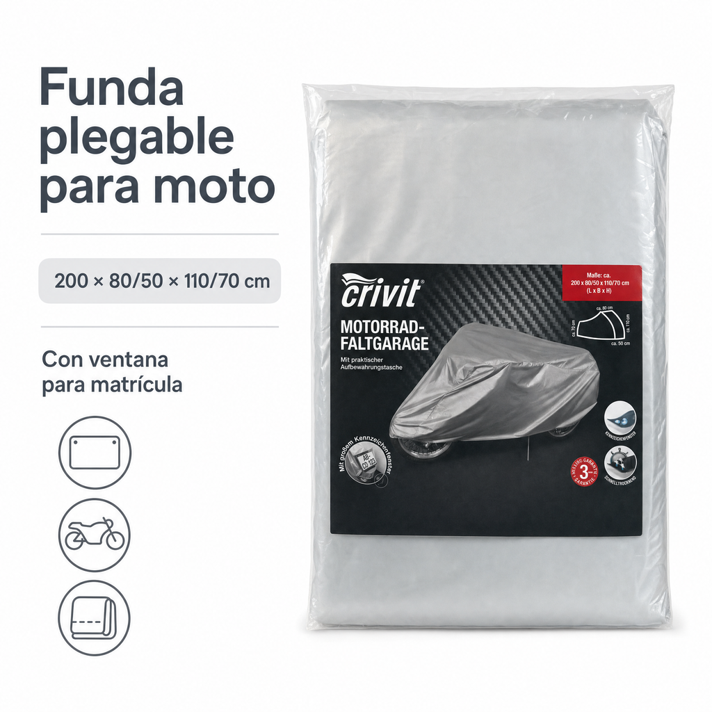 Crivit Funda Plegable para Moto 200 × 80/50 × 110/70 cm