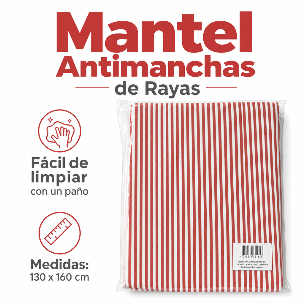 Mantel Rectangular Livarno Home de Rayas Rojas y Blancas