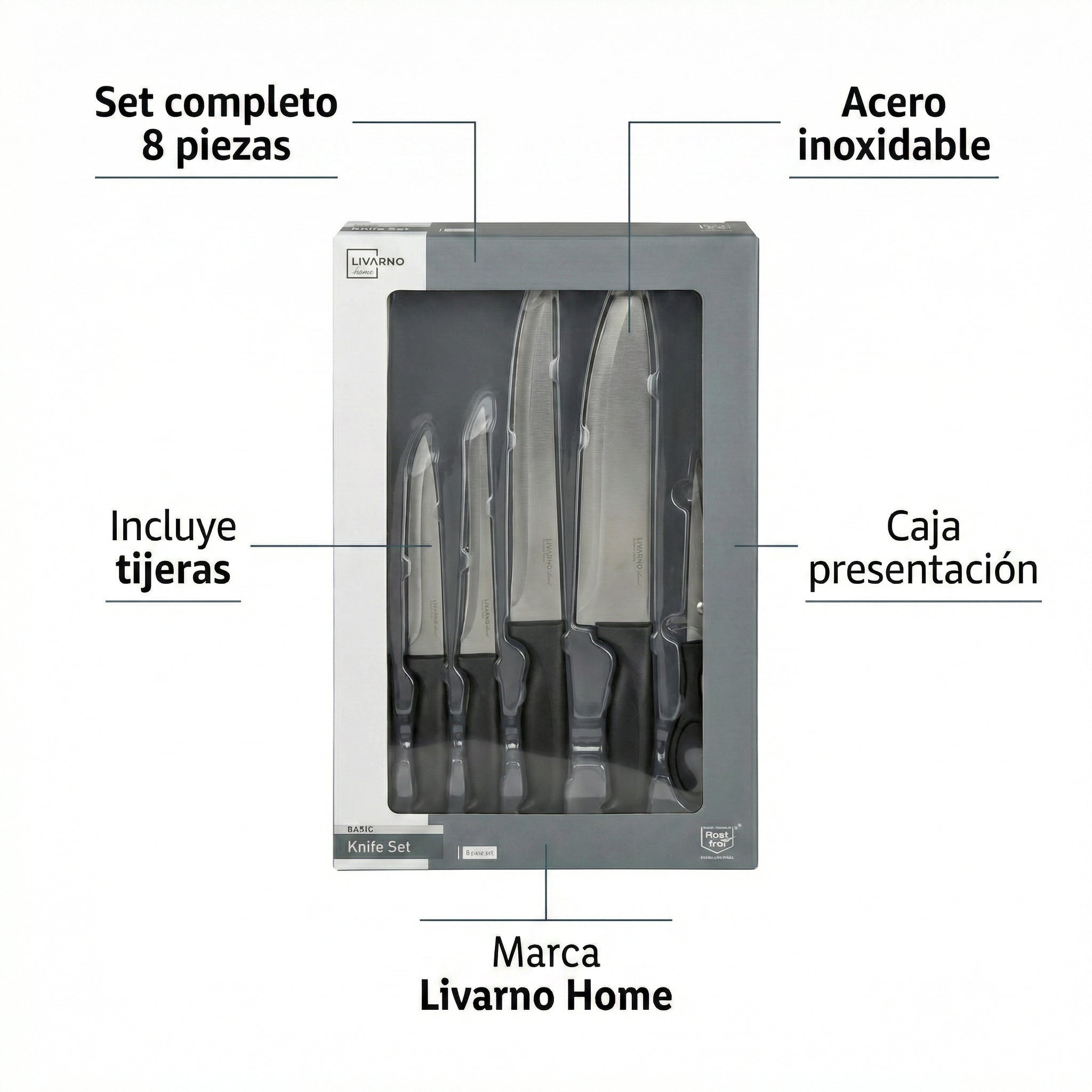 Set Cuchillos Livarno Home 8 Piezas Acero Inox