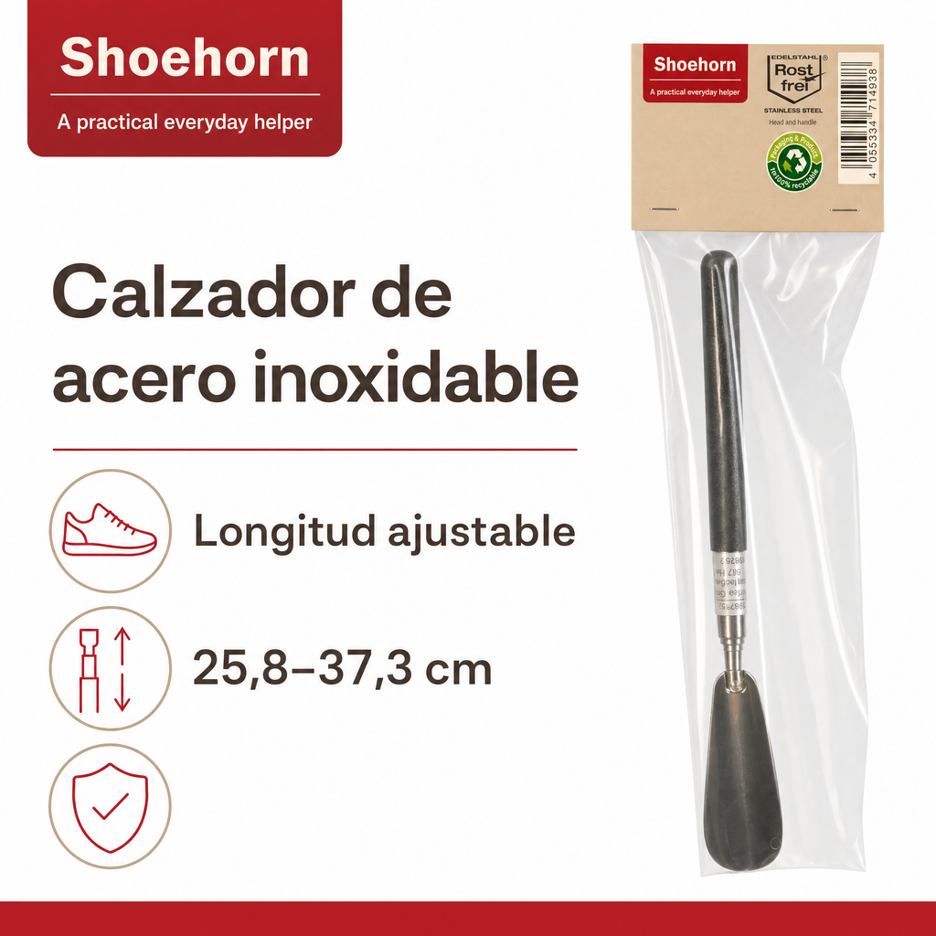 Rustfrei Calzador Ajustable de Acero Inoxidable 25,8–37,3 cm
