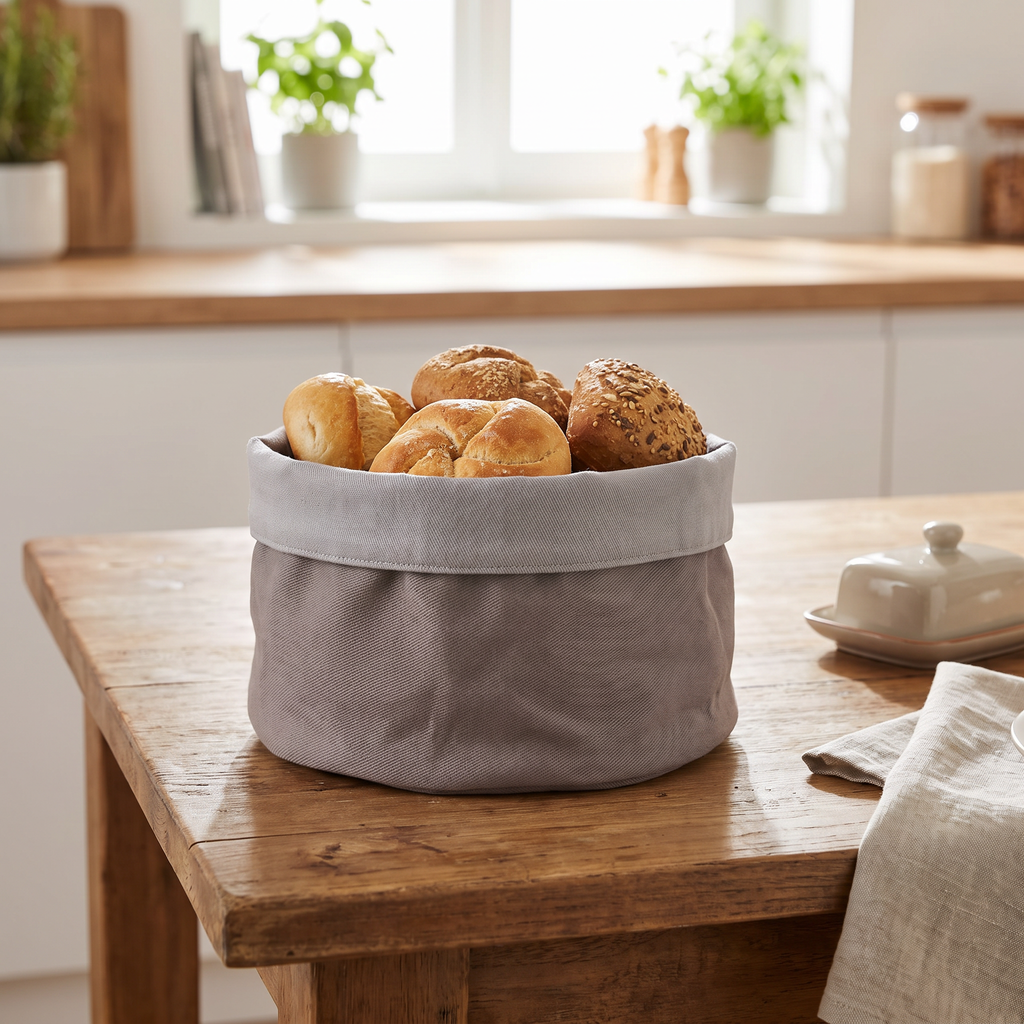 Ernesto Cesta Plegable para Pan de Tela Gris Ø 21 cm
