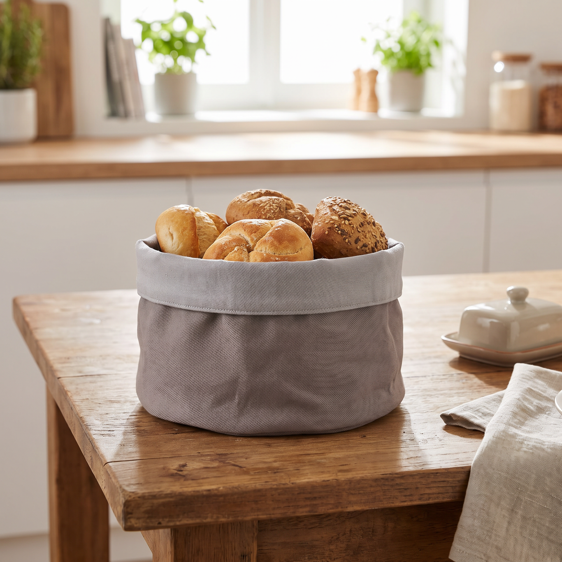 Ernesto Cesta Plegable para Pan de Tela Gris Ø 21 cm