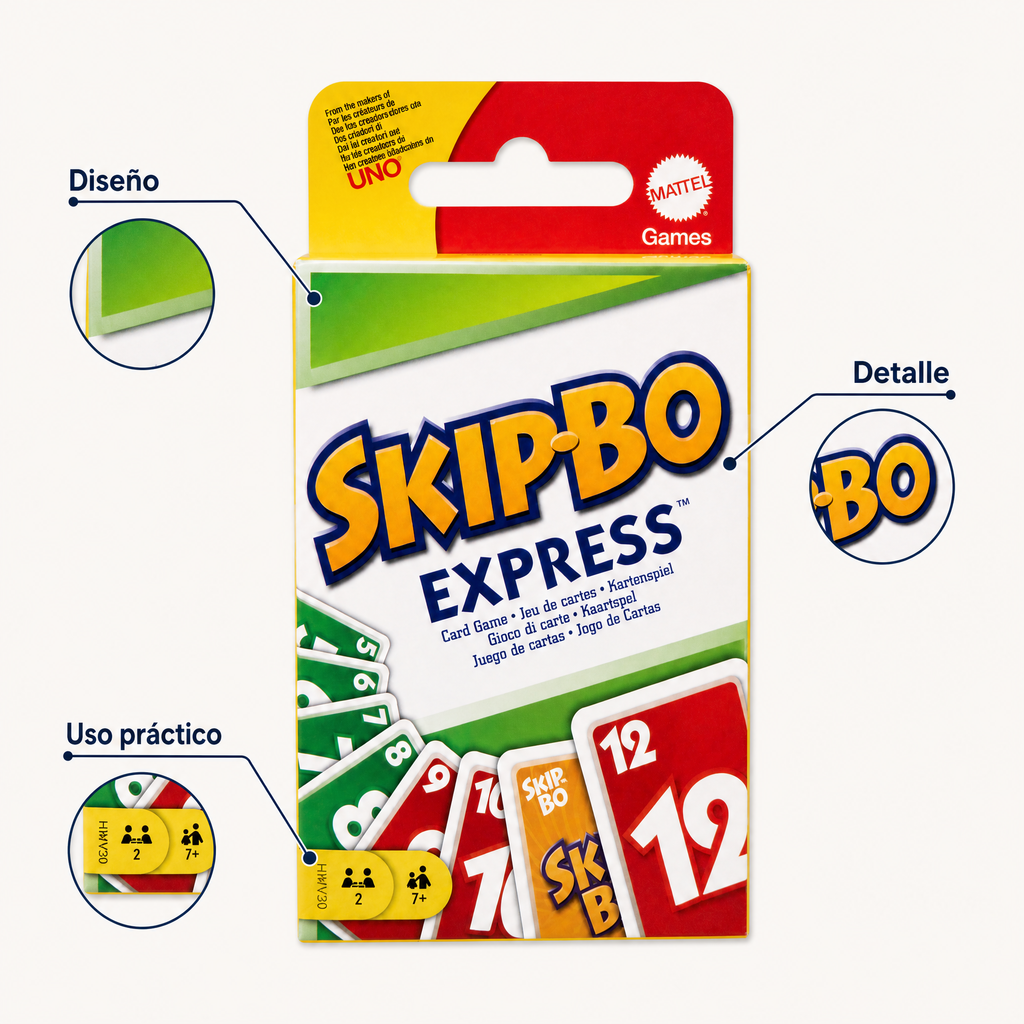 Skip-Bo Express juego de cartas compacto para partidas rápidas