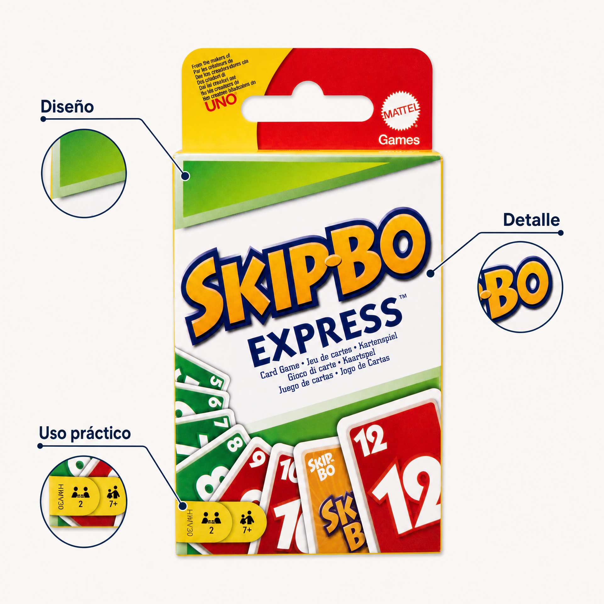 Skip-Bo Express juego de cartas compacto para partidas rápidas