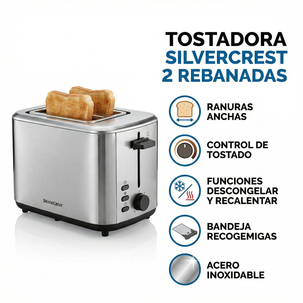 Tostadora SilverCrest 2 Rebanadas Acero Inoxidable