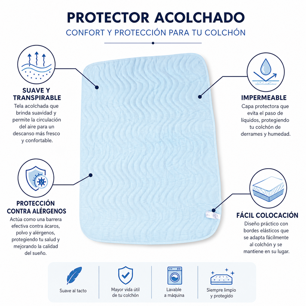 Novitesse Protector Colchon Acolchado Azul