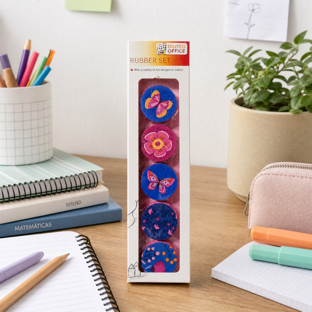 United Office set de gomas de borrar con diseños coloridos de mariposas