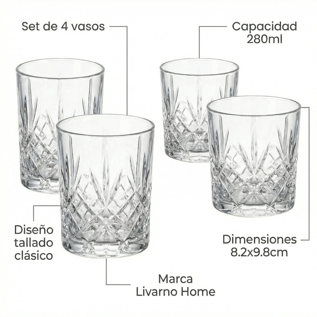 Set 4 Vasos Whisky Livarno Home 280ml