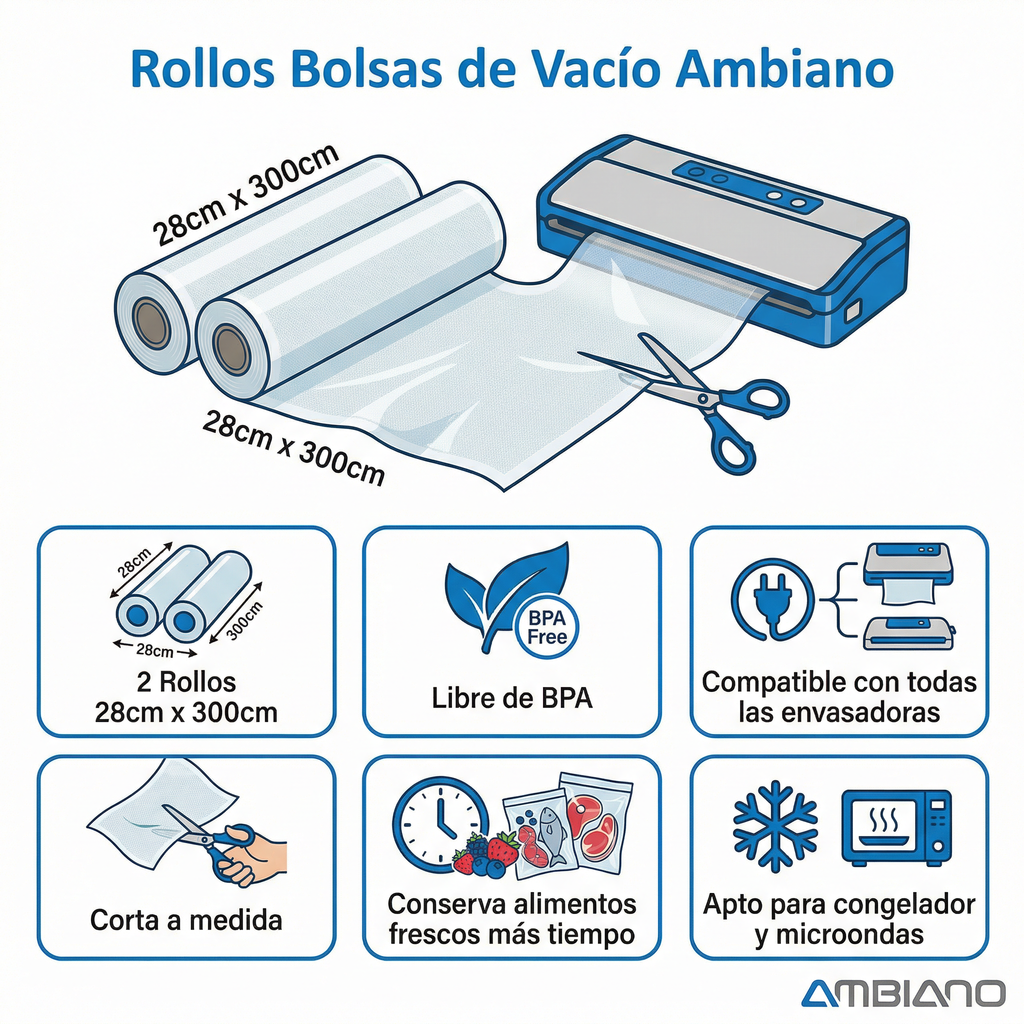 Rollos Bolsas de Vacío Ambiano 28cm x 300cm