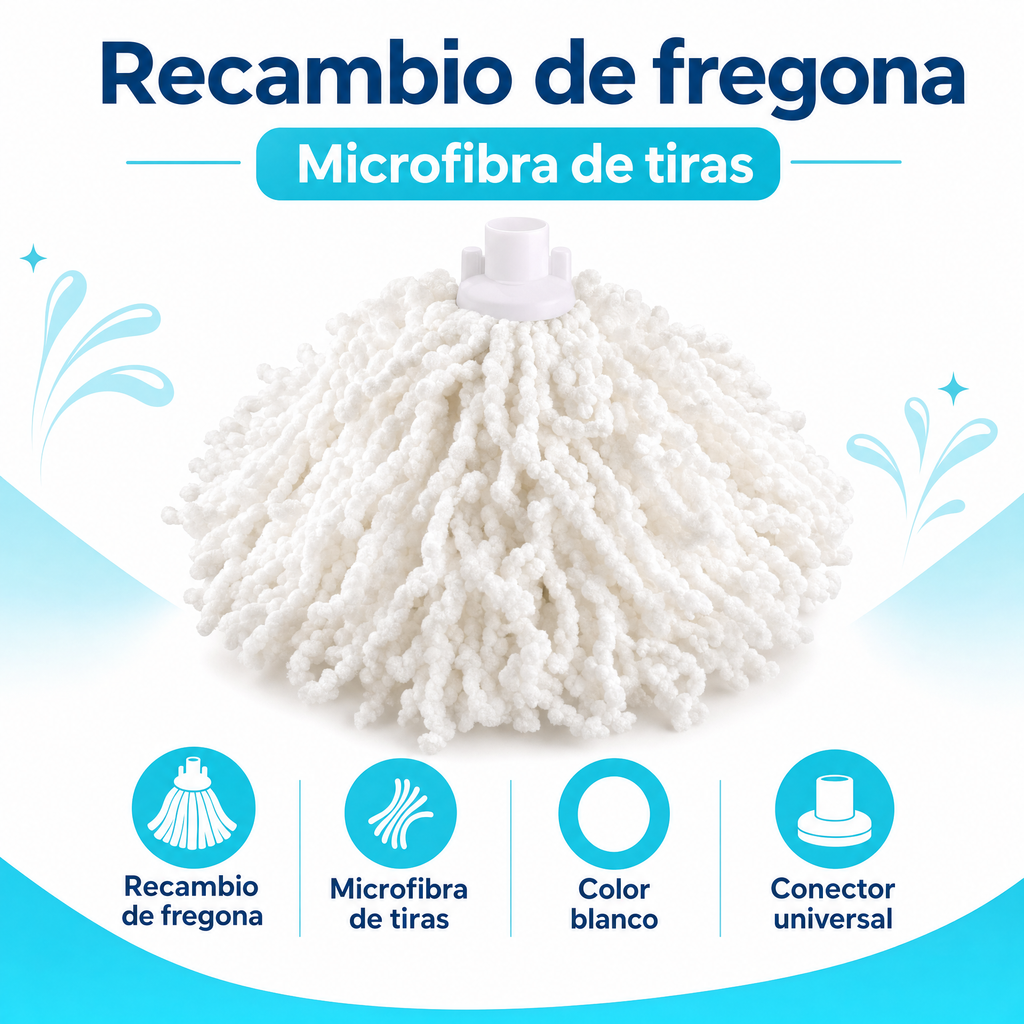 Recambio de Fregona de Microfibra en Tiras Blanco
