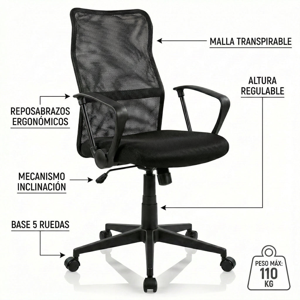 Silla de Escritorio Livarno Home Malla Transpirable