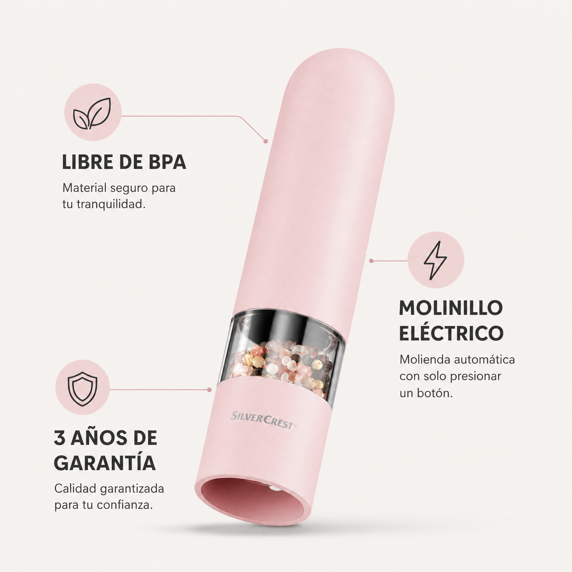 SilverCrest Molinillo eléctrico para sal o pimienta con ventana y BPA Free