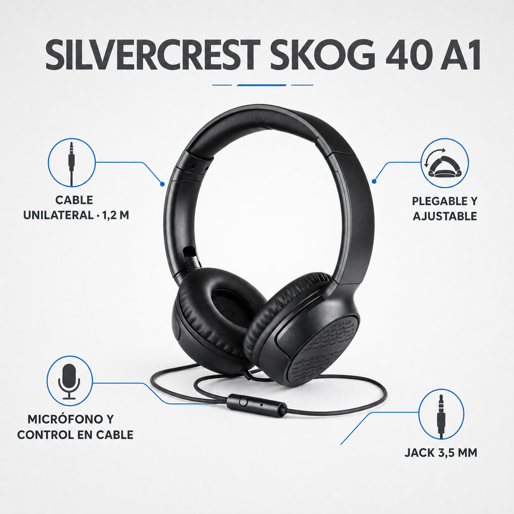 SILVERCREST Auriculares On-Ear Cableados SKOG 40 A1, Negros
