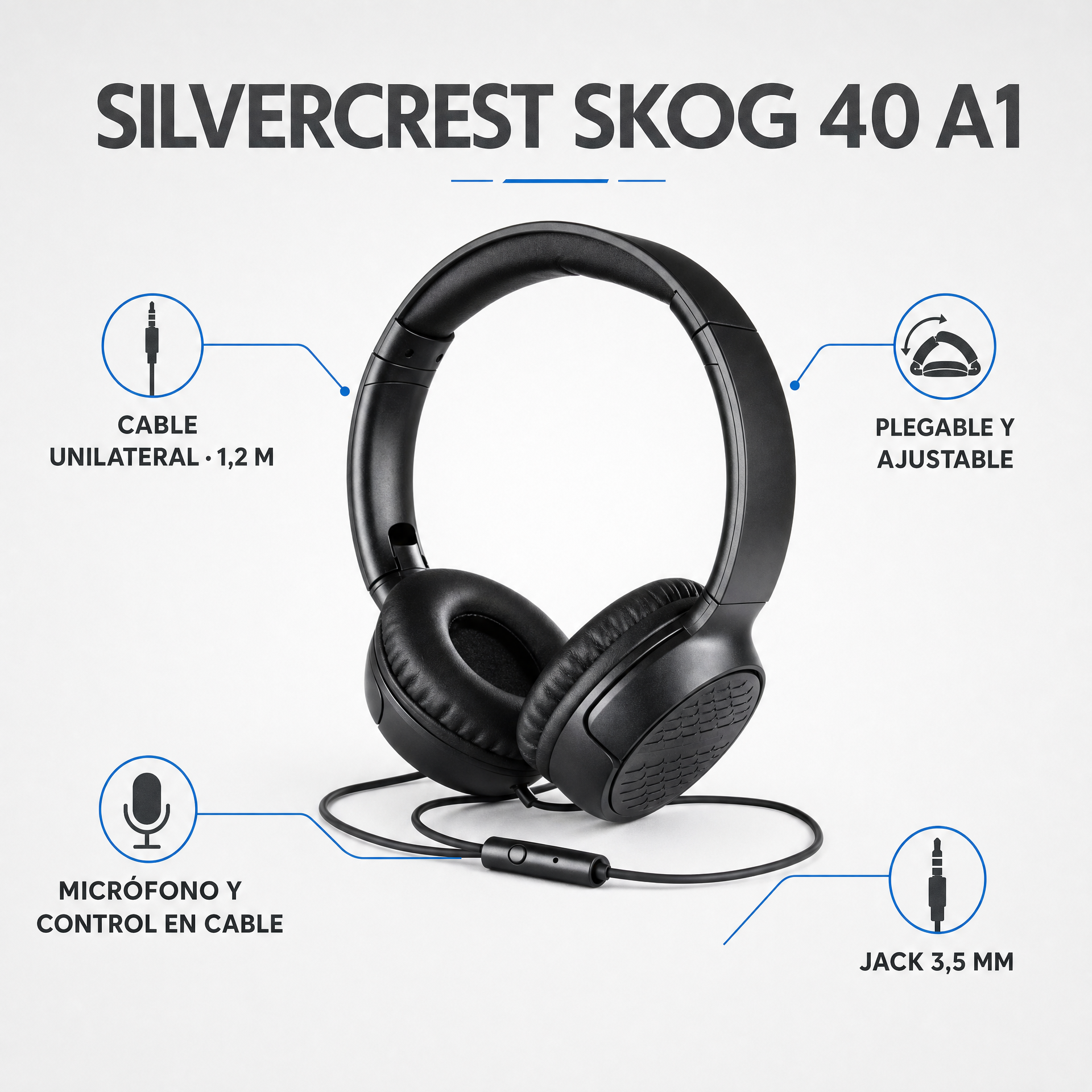 SILVERCREST Auriculares On-Ear Cableados SKOG 40 A1, Negros