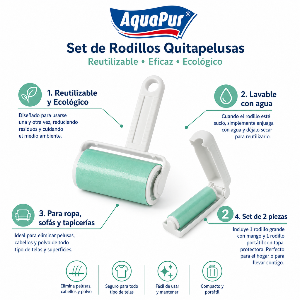 AquaPur Set Rodillos Quitapelusas Reutilizables