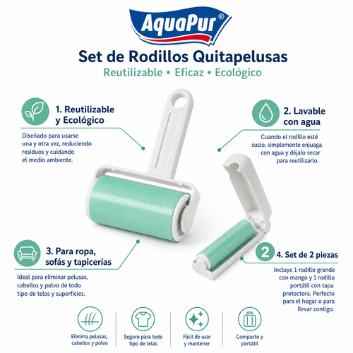 AquaPur Set Rodillos Quitapelusas Reutilizables