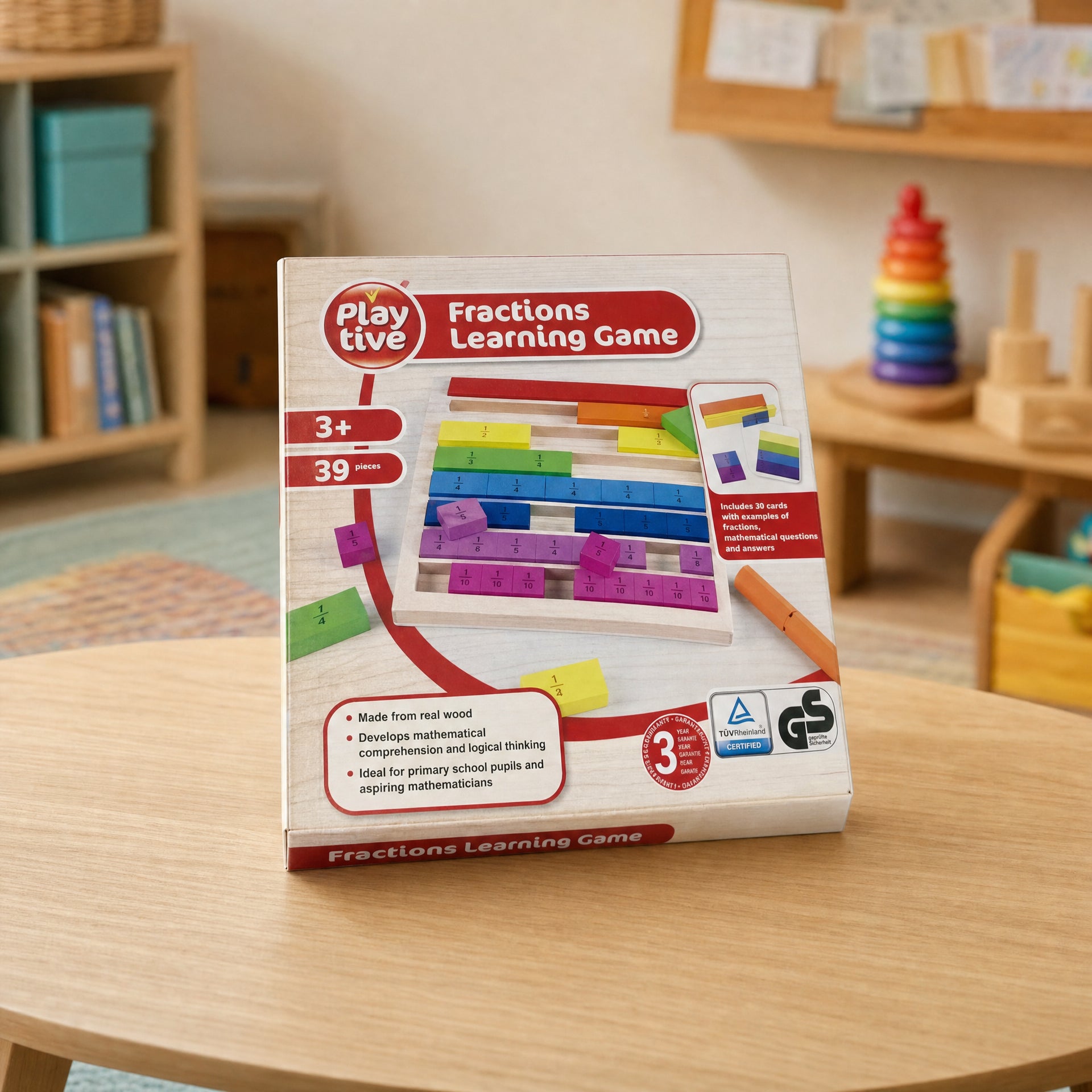 Playtive Juego de fracciones madera real 39 piezas 3+ años
