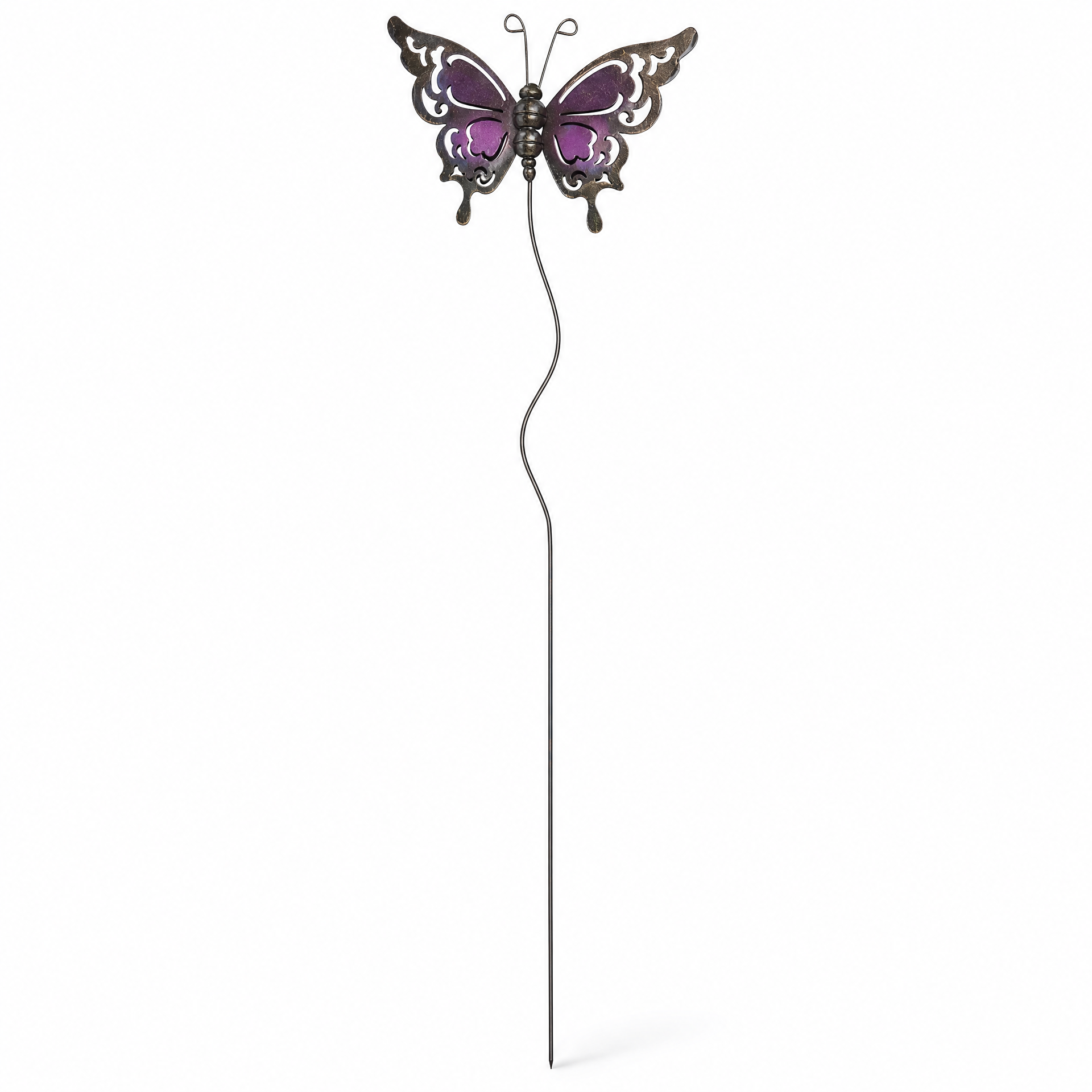Mariposa decorativa para jardín con estaca metálica y alas moradas