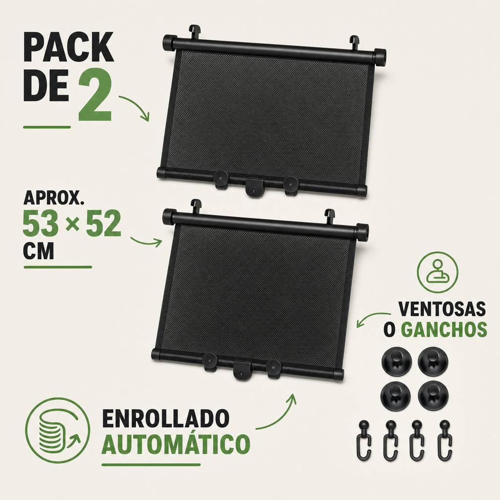 Pack 2 Parasoles Enrollables ULTIMATE SPEED 53 x 52 cm para Coche