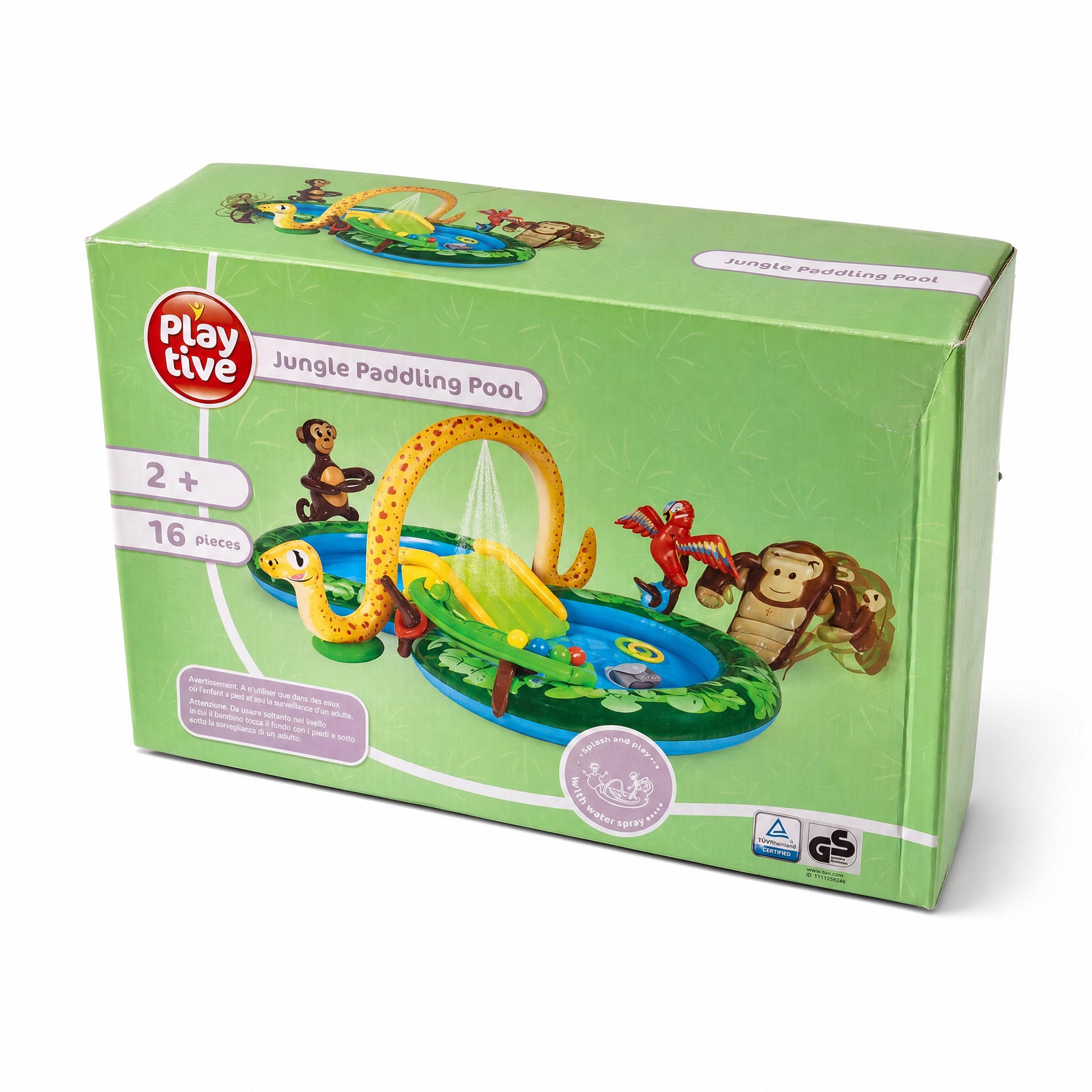Playtive Piscina hinchable temática selva con tobogán, 16 piezas, 2+ años