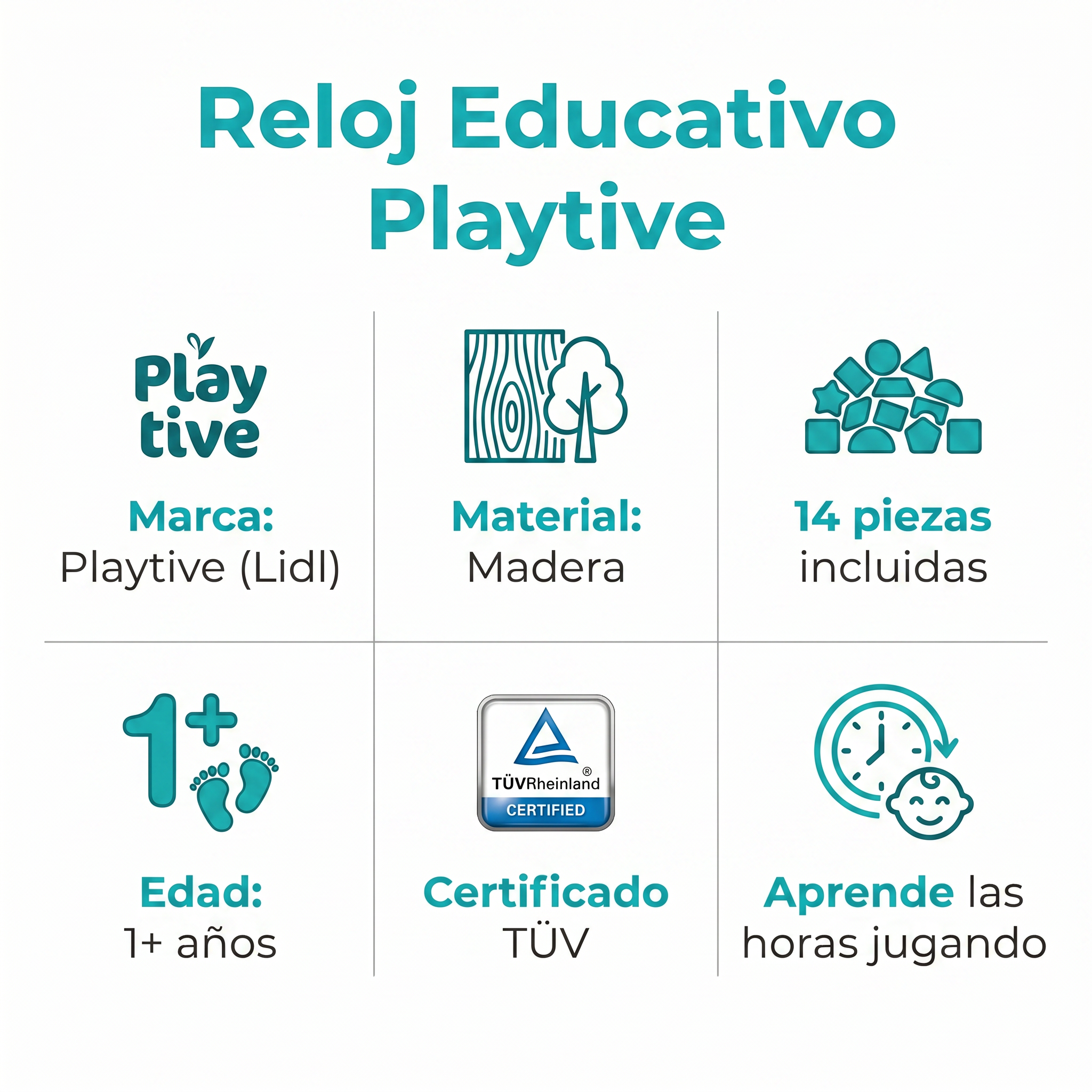 Reloj Educativo de Madera Playtive — Pingüino (14 Piezas, 1+ Años)