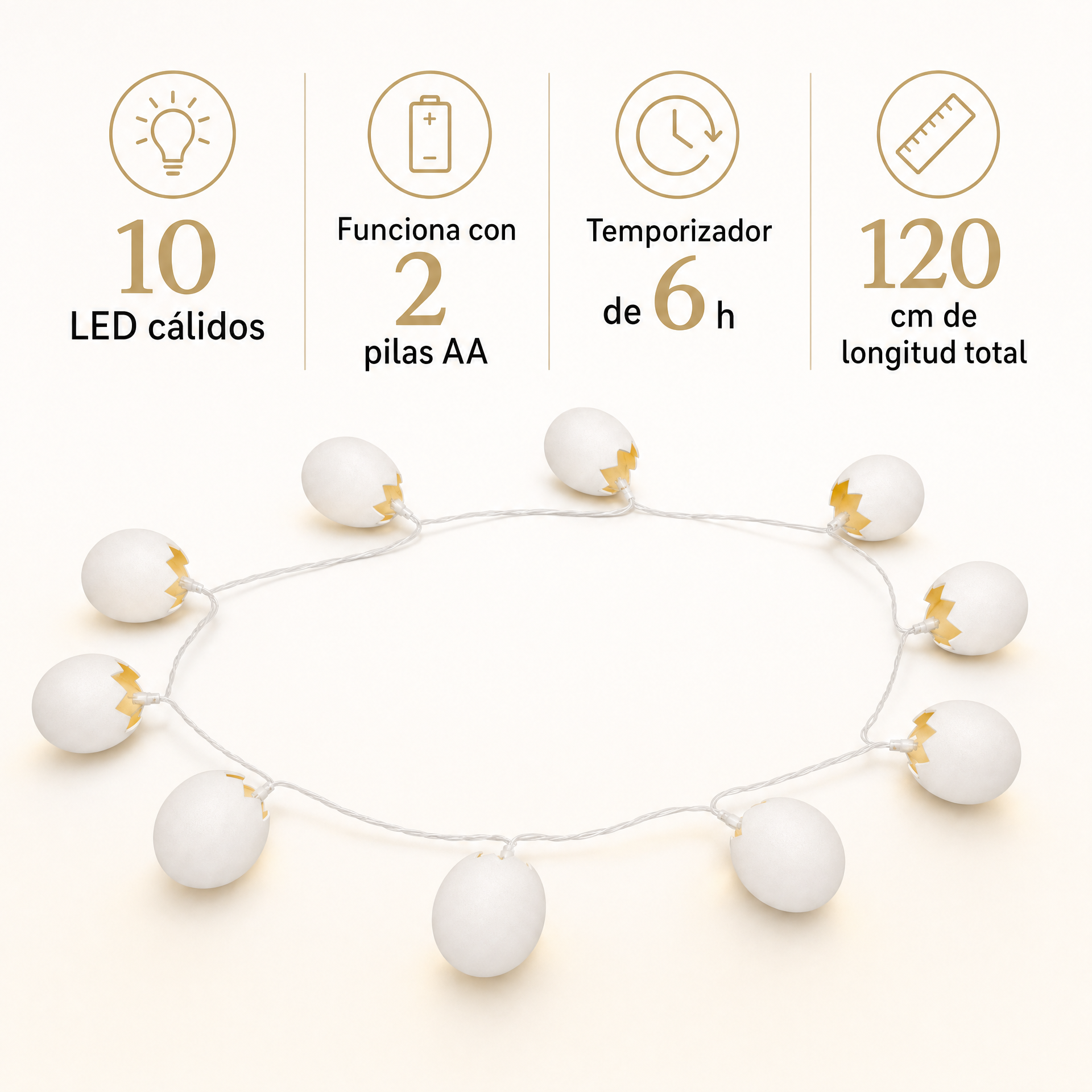 Guirnalda LED de huevos LIVARNO HOME · 10 luces a pilas