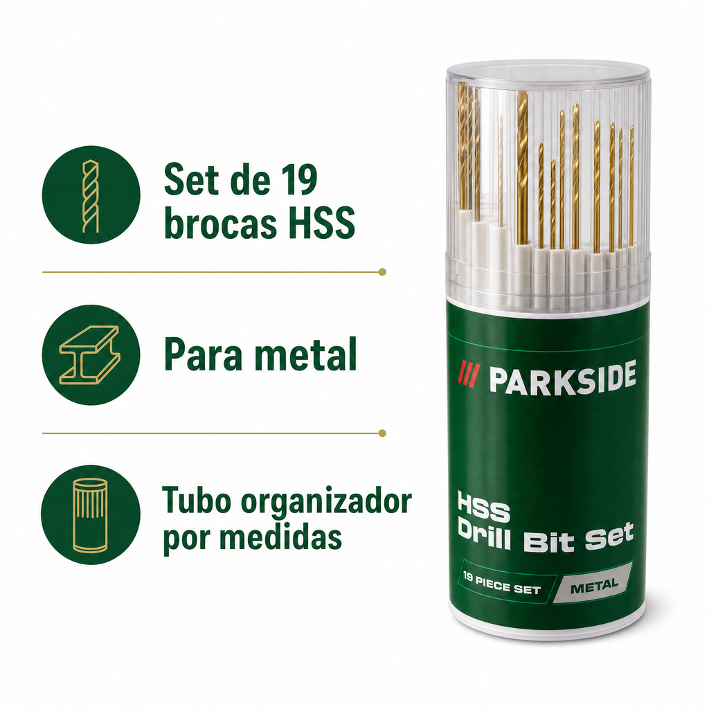 Parkside Set de 19 Brocas HSS para Metal