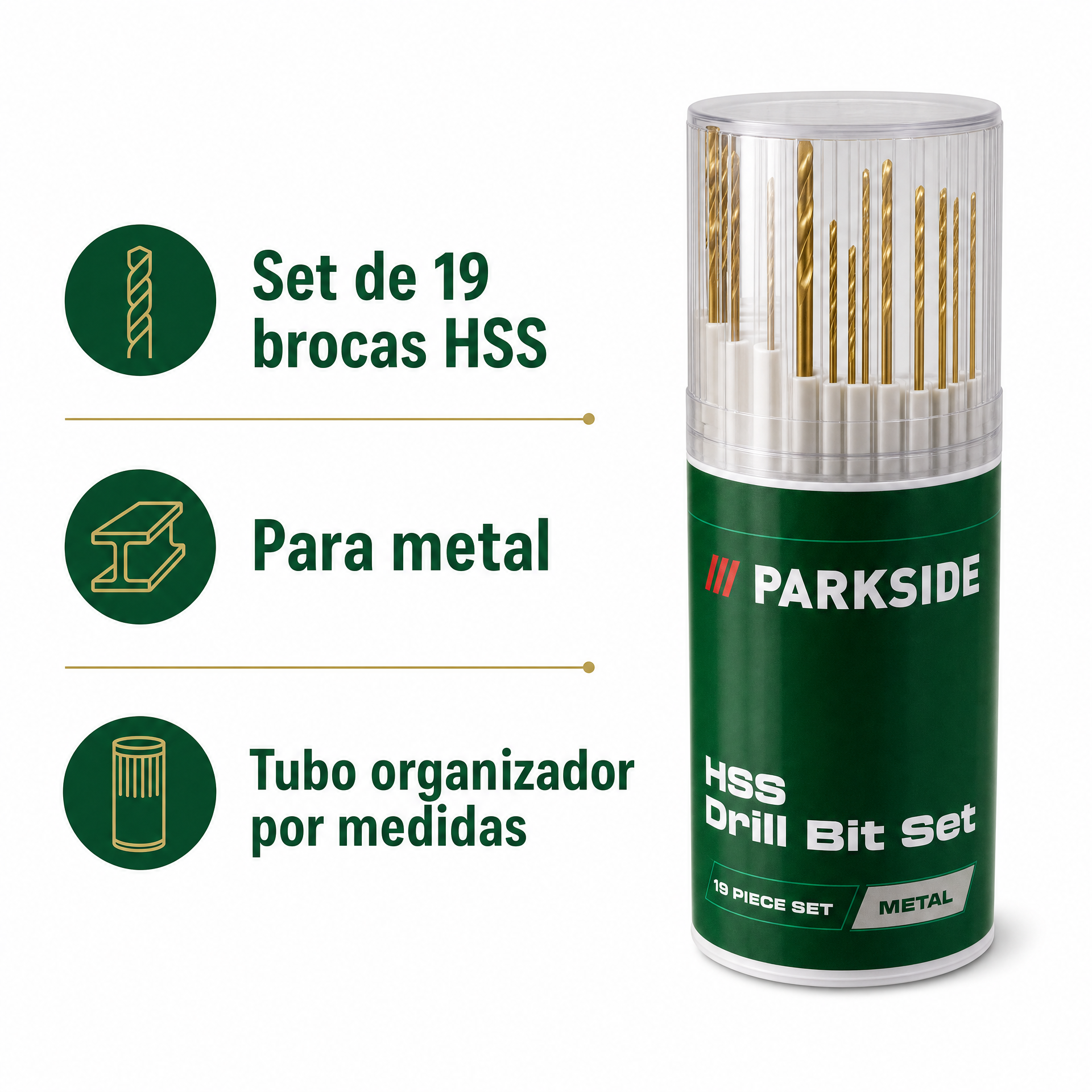 Parkside Set de 19 Brocas HSS para Metal