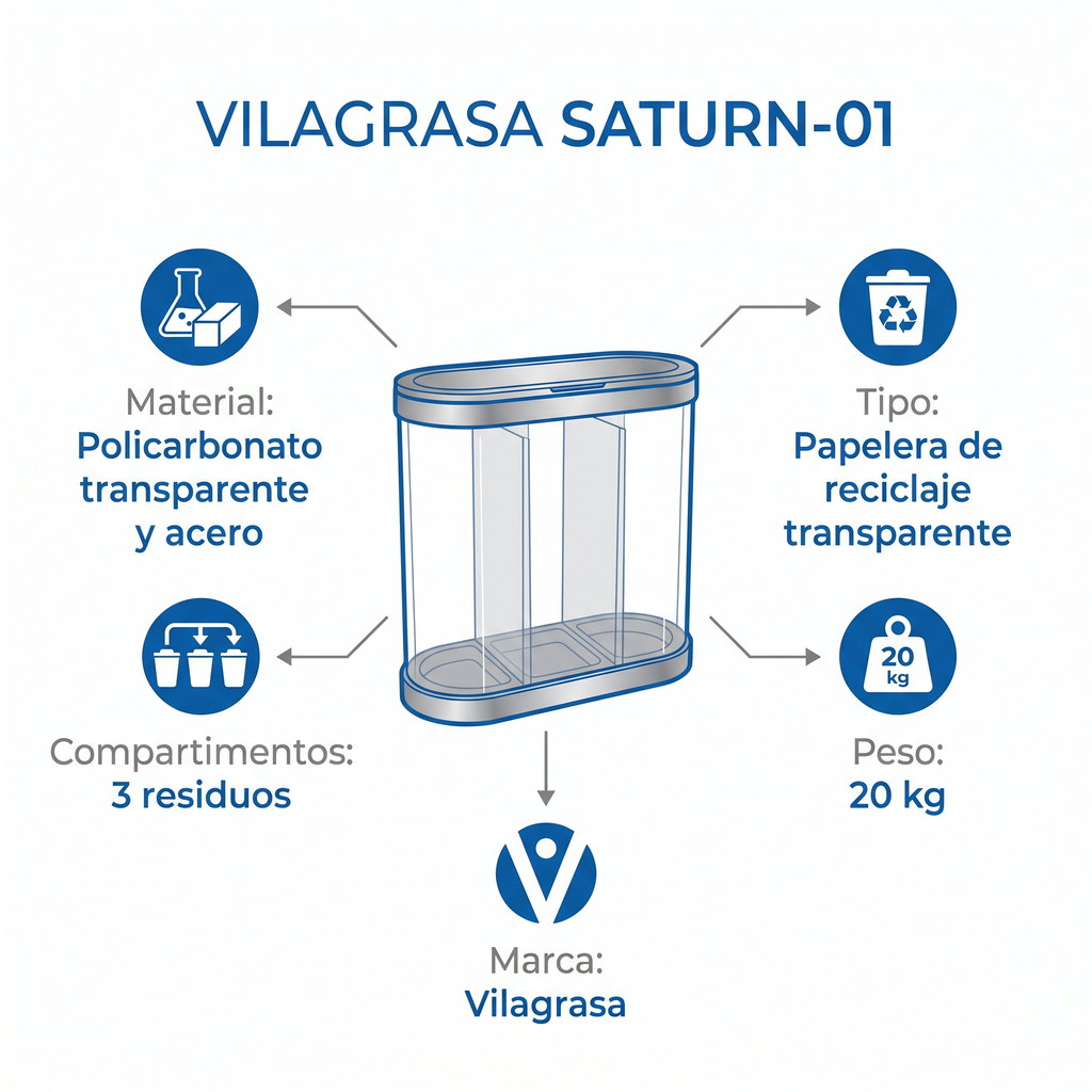 Papelera de Reciclaje Vilagrasa SATURN-01 — 01 Papelera Transparent De 3 Residuos De Medidas