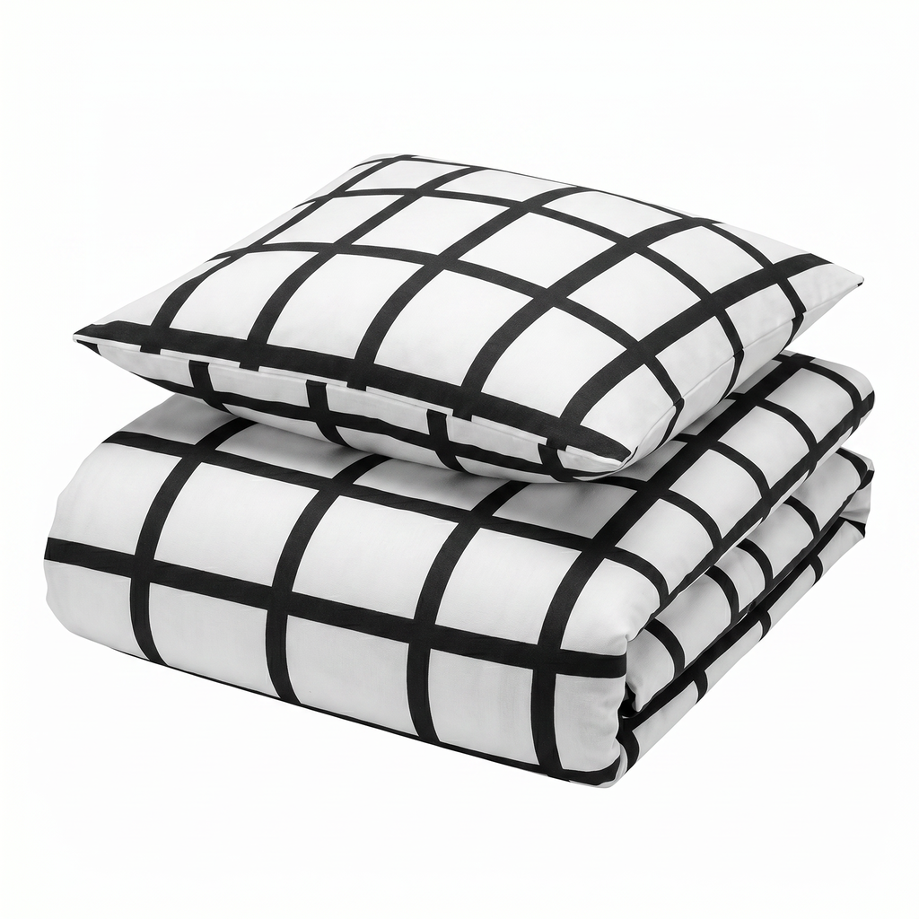 Ropa de Cama Microfibra Novitesse — Cuadros Gráficos Blanco y Negro 135x200cm
