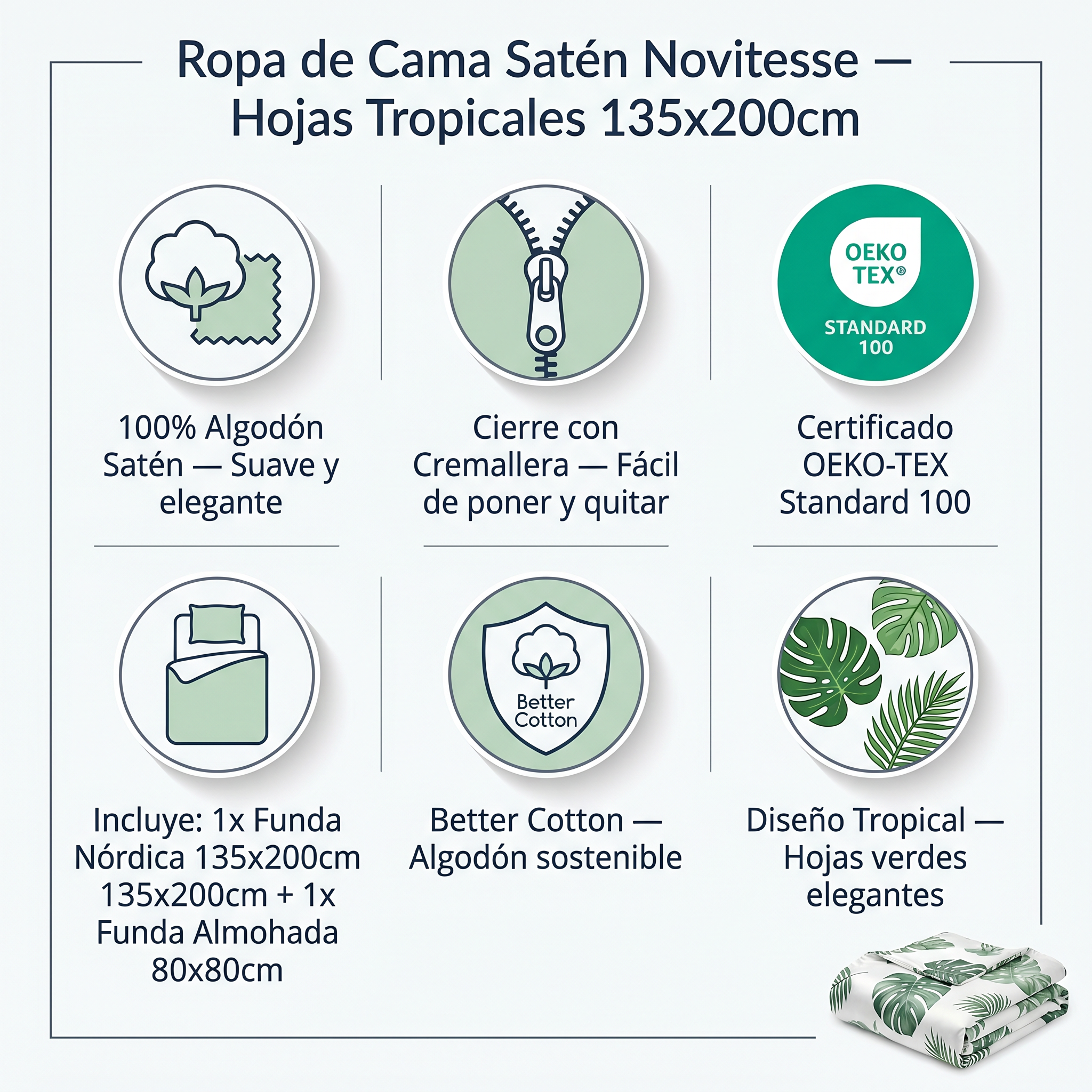 Ropa de Cama Satén Novitesse — Hojas Tropicales 135x200cm