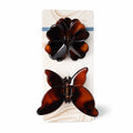 Conjunto de 2 pinzas para el pelo mariposa y flor, acabado marrón brillante tipo carey