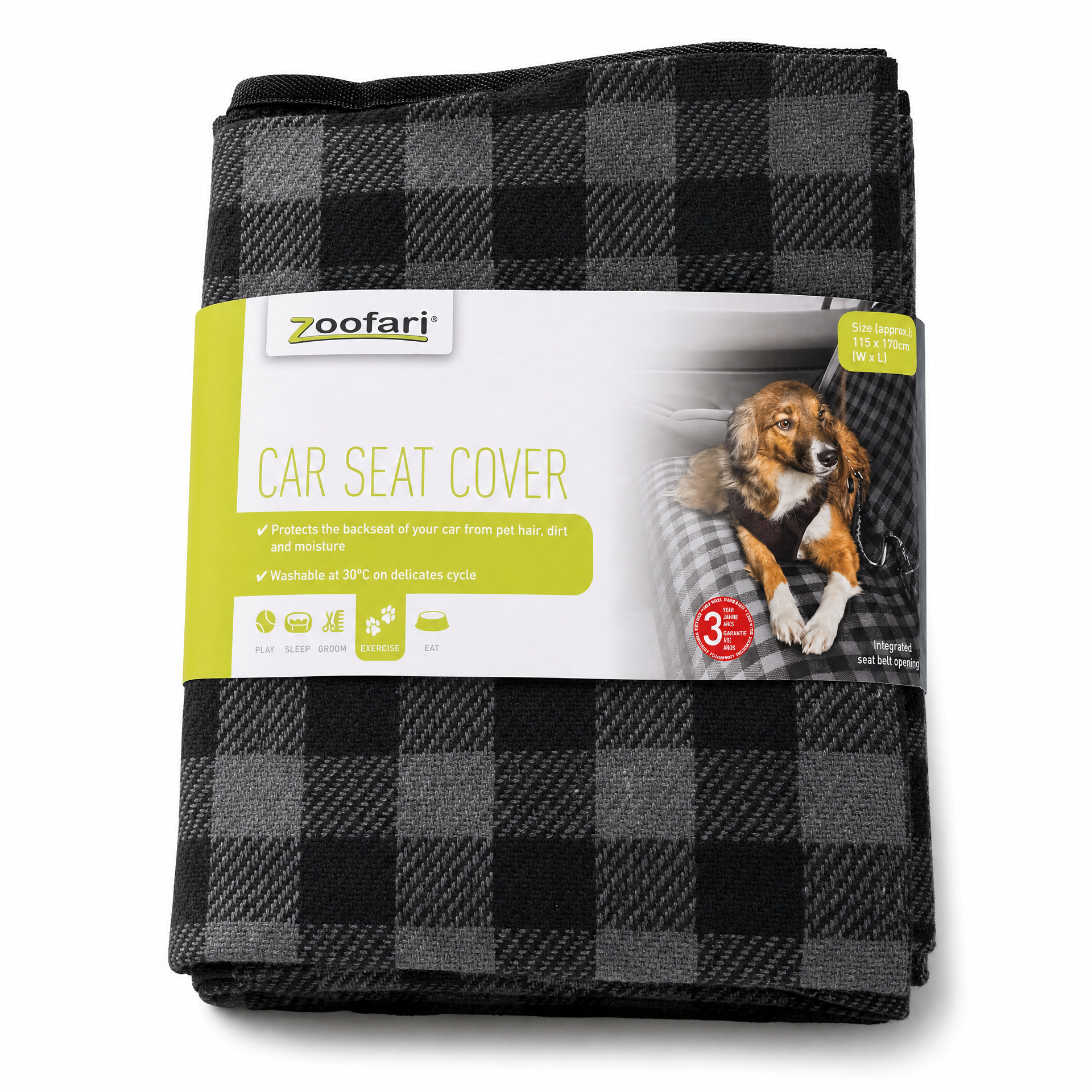 Zoofari funda para asiento de coche para mascotas - estampado a cuadros gris/negro