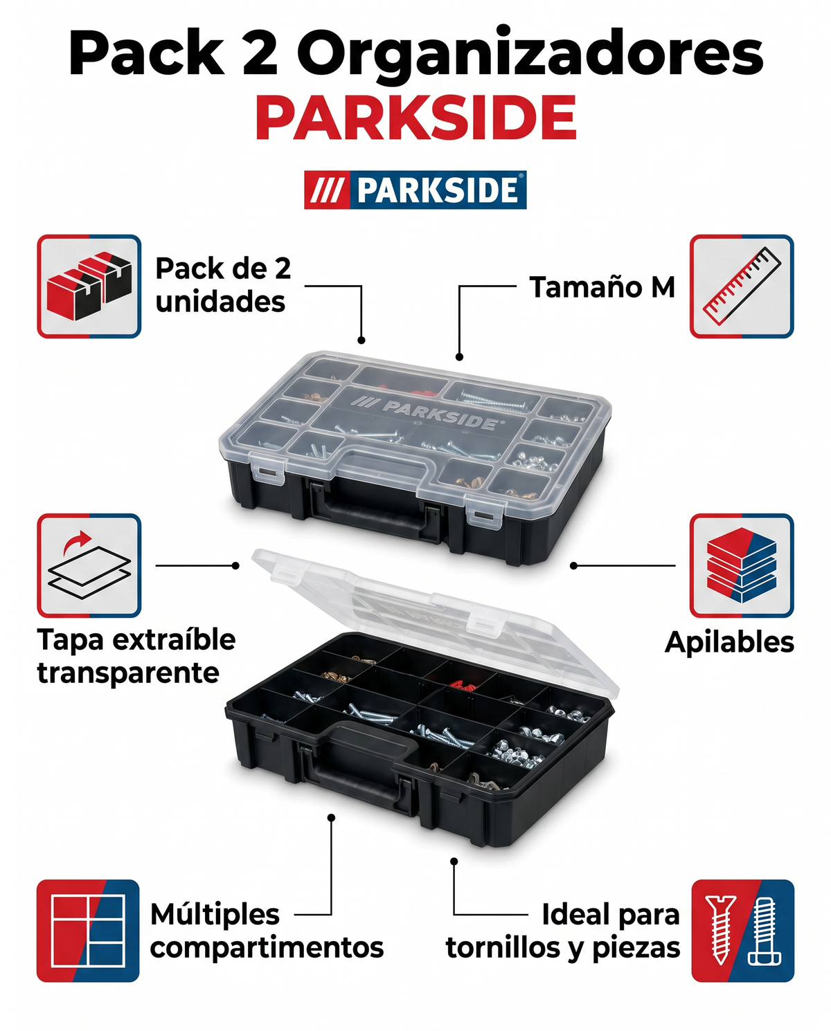 Pack 2 Organizadores PARKSIDE — Tapa Extraíble