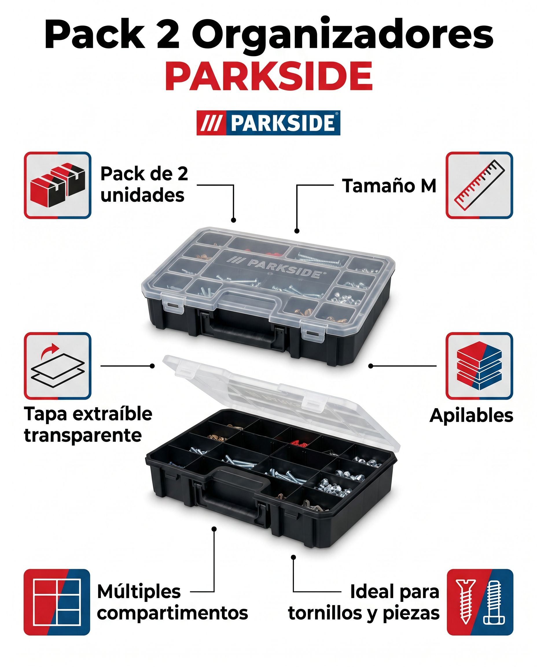 Pack 2 Organizadores PARKSIDE — Tapa Extraíble
