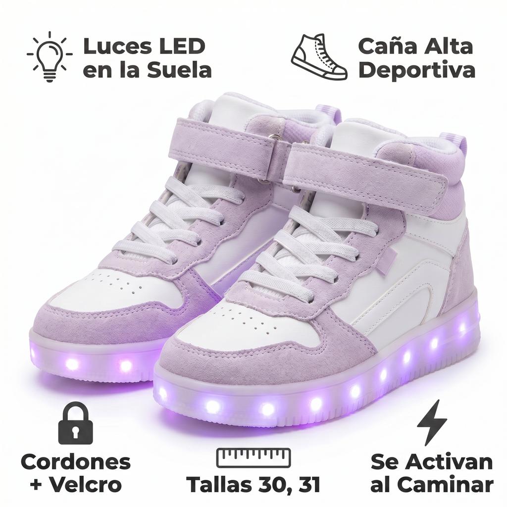 Zapatillas LED Highcut I&D Blancas/Lila — Luces en la Suela